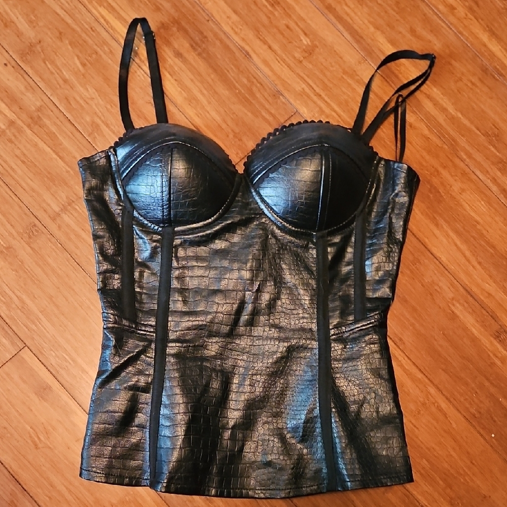Charlotte Russe Black Faux Leather Snakeskin Top